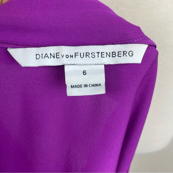 Diane Von Furstenberg Purple Silk Tie Waist Dolman Sleeve Top Blouse 6 - Picture 6 of 10